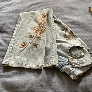 Z Cavaricci embroidered beaded stretchy boot cut jeans vintage cotton & spandex